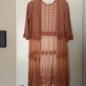 Peachy-Pink Lacy Boho Cardigan